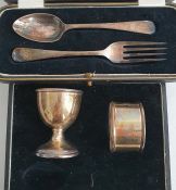 Cased set of 1930's silver child's fork and spoon engraved with initials, Sheffield 1930 and a cased