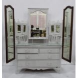 White painted 20th century dressing chest with mirrored superstructure, on chest of two short and