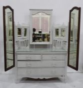 White painted 20th century dressing chest with mirrored superstructure, on chest of two short and