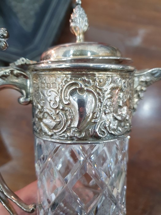 LATE 20TH CENTURY silver-mounted cut glass claret jug, London with pinecone finial, mask spout and - Image 6 of 7