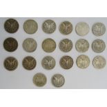 Collection of 20 silver 1 dollar coins from years 1878, 1879, 1880 x 2, 1883, 1885, 1887 x 2,