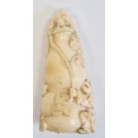 Late 19th century Japanese ivory carved snuff bottle and cover, formed as a double gourd issuing