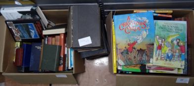 Two boxes of assorted books, mainly childrens and ICF Reference Library in nine volumes, books on