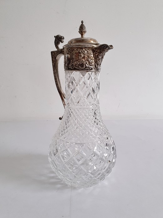LATE 20TH CENTURY silver-mounted cut glass claret jug, London with pinecone finial, mask spout and - Image 2 of 7
