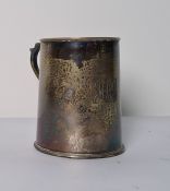 Silver christening mug, tapered with angular handle, 7.5cm high, Sheffield 1926