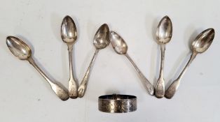 A silver bangle with engraved decoration and six silver teaspoons (7)Condition Report