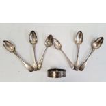 A silver bangle with engraved decoration and six silver teaspoons (7)Condition Report