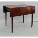 19th century mahogany Pembroke table with square section tapering supports, 85.5cm long