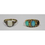18ct gold and turquoise opal set three-stone ring (one stone missing), 4g approx total and a 9ct