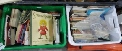 Two boxes of assorted childrens books including Struwwelpeter, The ABC of Birds, etc (2 boxes) and