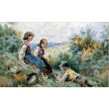 Attributed to Myles Birkett Foster (1825-1899) Watercolour Children at play, 15 x 28cm