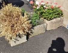 Cast rectangular planter and two overcast Belfast sinks (3)