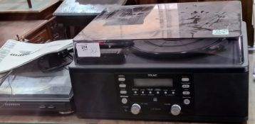 TEAC record player and sound system and a Marantz record deck with owners manual (2)