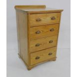 19th century pine chest of four long drawers raised on squat bracket feet, 65 x 102cm