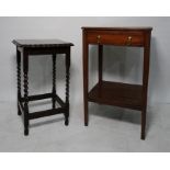 19th century mahogany side table with a single drawer with a shelf underneath on square section