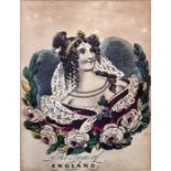Unattributed Coloured engraving "The Rose of England", 9cm x 6.5cm