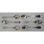 Set of four Victorian silver teaspoons, fiddle pattern, monogrammed to handle, London 1854, makers