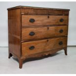 19th century mahogany chest of three long drawers, 114.5cm x 94cm