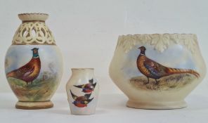 Circa 1900 Locke & Co Worcester vase of circular squat form, hand-painted with pheasant, signed 'E