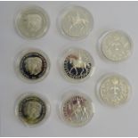 Collection of eight 1977 Silver Jubilee and Charles and Diana coins (8)
