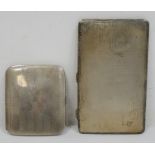 1930's rectangular cigarette case, engine-turned, with engraving to inside 'Presented to Mrs
