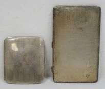 1930's rectangular cigarette case, engine-turned, with engraving to inside 'Presented to Mrs