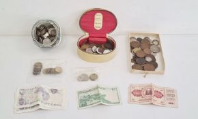 Quantity of assorted coins and notes to include New Zealand notes, English coins and other World