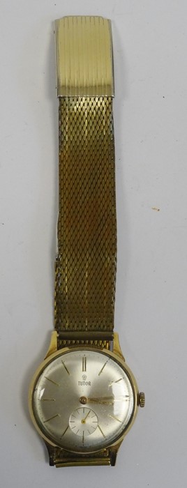 Tudor gent's wristwatch with baton numerals, subsidiary seconds dial, marked to the yellow metal