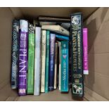 Box of assorted books to include "A Field Guide to Moths", books on horticulture, books on silver,