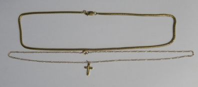 9ct gold chain link necklace, 10.6g approx and a 9ct gold crucifix on chain .5g (2)