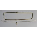 9ct gold chain link necklace, 10.6g approx and a 9ct gold crucifix on chain .5g (2)