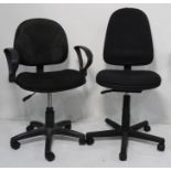 3 black office swivel chairs with folding beech breakfast stool Condition ReportAble to adjust
