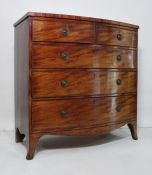 19th century mahogany bowfront chest of two short over three long drawers, 108.5m x 109cm
