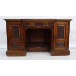 Victorian breakfront sideboard the work top above carved drawer and cupboard doors, plinth base,