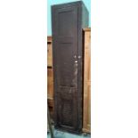 Vintage narrow food cupboard, the door with pierced holes opening to reveal shelves, 55cm x 228cm