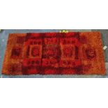 20th century rug, marked back 'Ryijy: 'Pihlajamarja' design: Terttu Tomero K'A'S Inkudottu handwoven