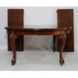 Victorian mahogany D-end extending dining table with moulded edge, moulded cabriole legs terminating