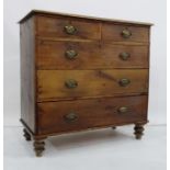 Pine chest of two short over three long drawers, turned feet, 101cm x 99cm Condition Reportvery