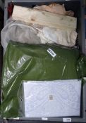 Various furnishings, cushion covers, Leonardo-style doll, another doll, linen, etc (1 box)