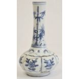Chinese porcelain blue and white bottle-shaped miniature vase, the body moulded with panels