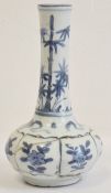 Chinese porcelain blue and white bottle-shaped miniature vase, the body moulded with panels