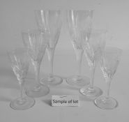 Set of eight Stuart cut glass wines, approx 19cm high, six Stuart wines of the same pattern,