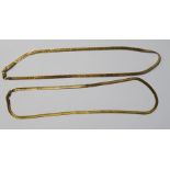 Two flattened link 9ct gold necklaces, 14g in total approx (2)