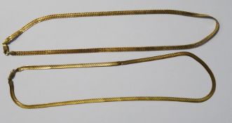 Two flattened link 9ct gold necklaces, 14g in total approx (2)