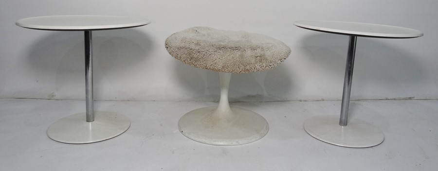 Two 20th century centre tables and a circular stool (3)