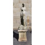 Cast garden statue of Venus de Milo on a square plinth, 133cm high  Condition Reportchips to base
