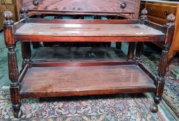 Victorian mahogany two-tier buffet table on modern castors, 103 x 72cm