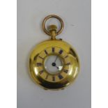 Lady's half-hunter watch, the case marked 'Warranted Fine for 18K Gold', Roman numerals to the dial