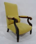 Early 20th century low armchair in a painted beech rosewood effect frame, yellow upholstered seat,