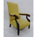 Early 20th century low armchair in a painted beech rosewood effect frame, yellow upholstered seat,